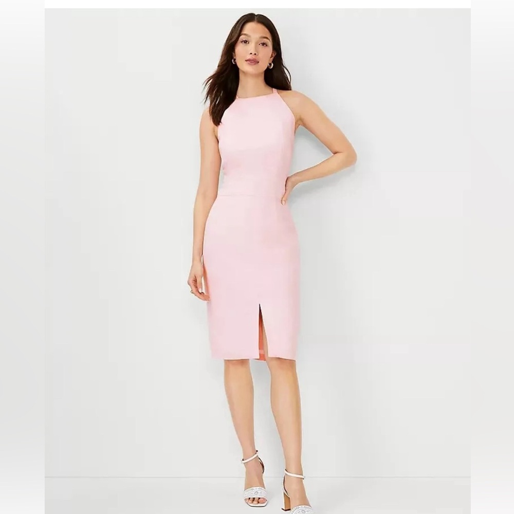 NEW $160 Ann Taylor Linen Blend Halter Sheath Dress Size 8P pink